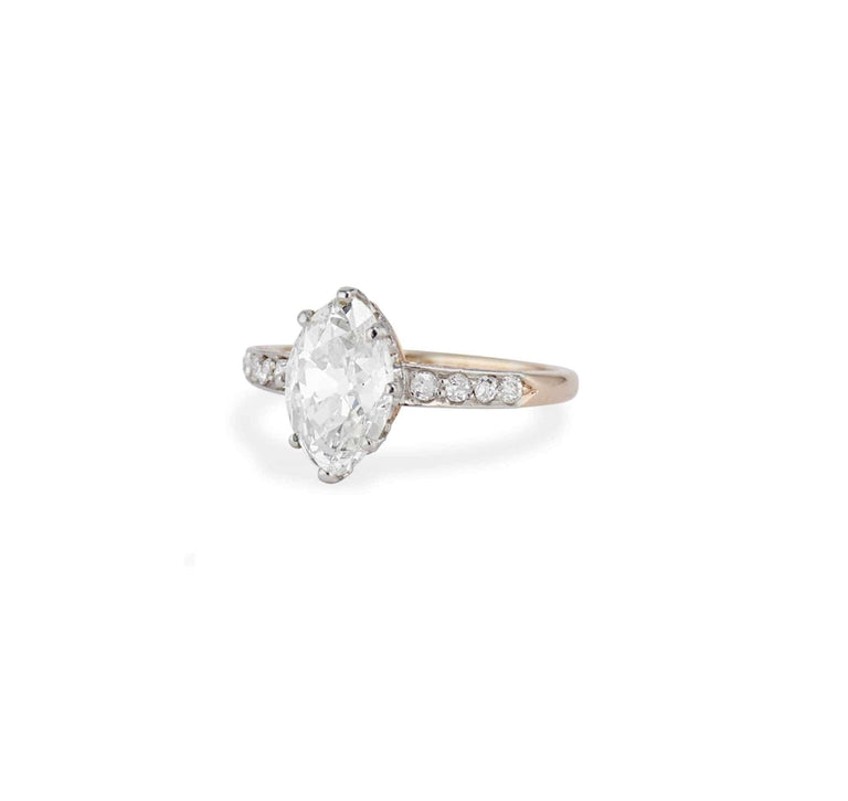 Edwardian 2.55 Carat Marquise Cut Two Tone Ring