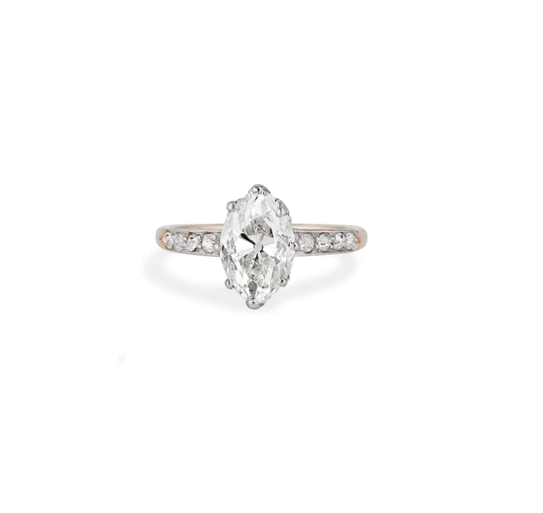 Edwardian 2.55 Carat Marquise Cut Two Tone Ring