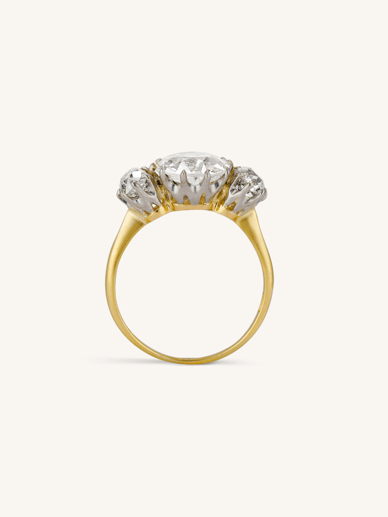 Edwardian 2.66 Carat Three Stone Antique Old European Diamond Vintage Engagement Ring