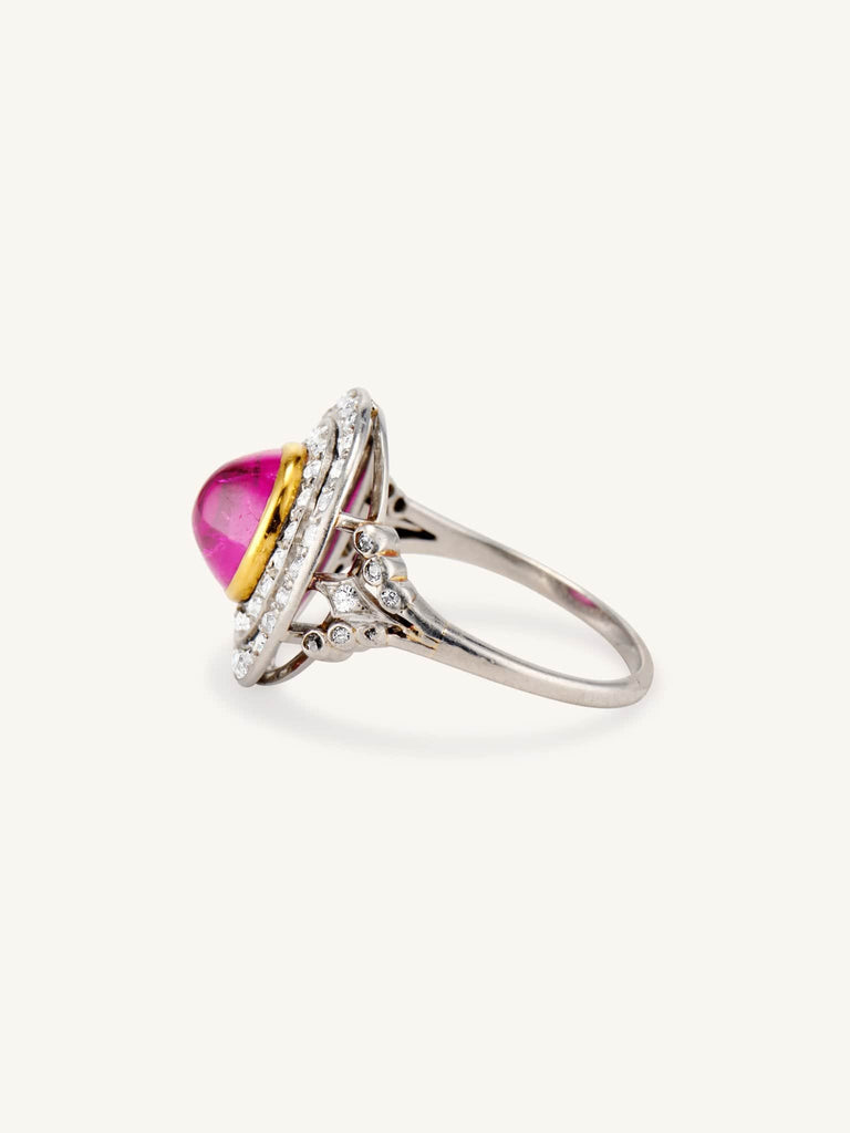 Edwardian 2.80 Cabochon Ruby & Diamond Cluster