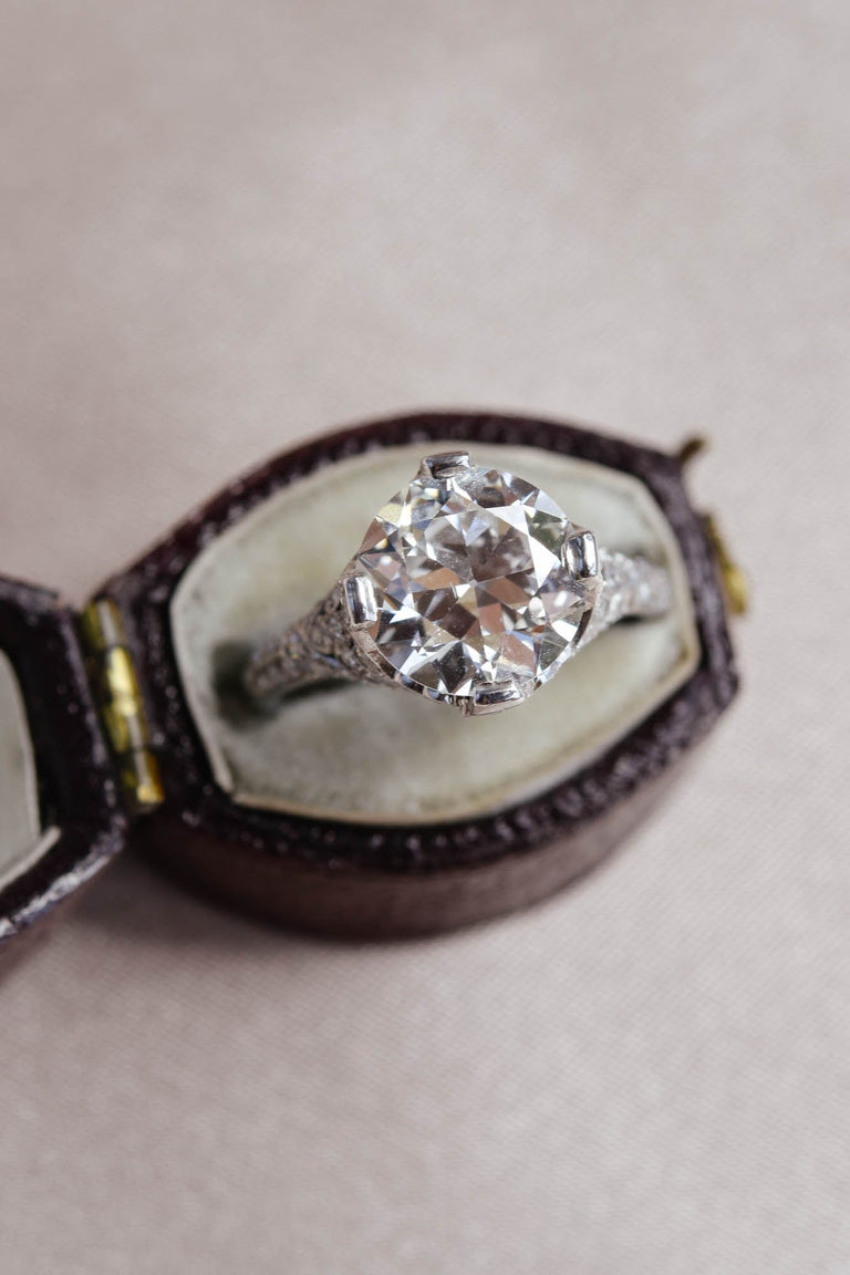 Edwardian 3.45 Carat Old European Cut Diamond Engagement Ring