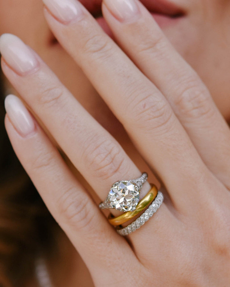 Edwardian 3.45 Carat Old European Cut Diamond Engagement Ring