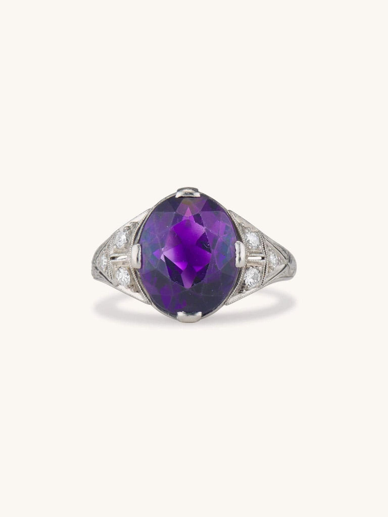 Edwardian 4.00 Carat Oval Cut Amethyst Ring