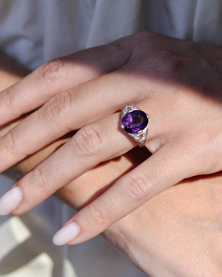 Edwardian 4.00 Carat Oval Cut Amethyst Ring