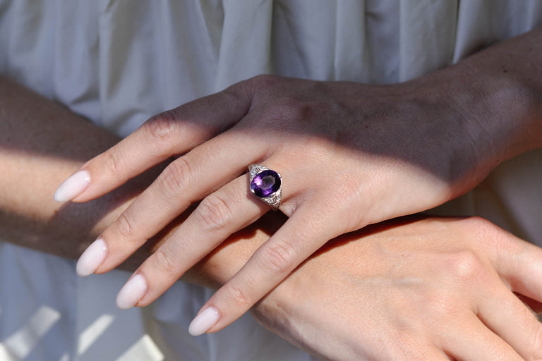 Edwardian 4.00 Carat Oval Cut Amethyst Ring