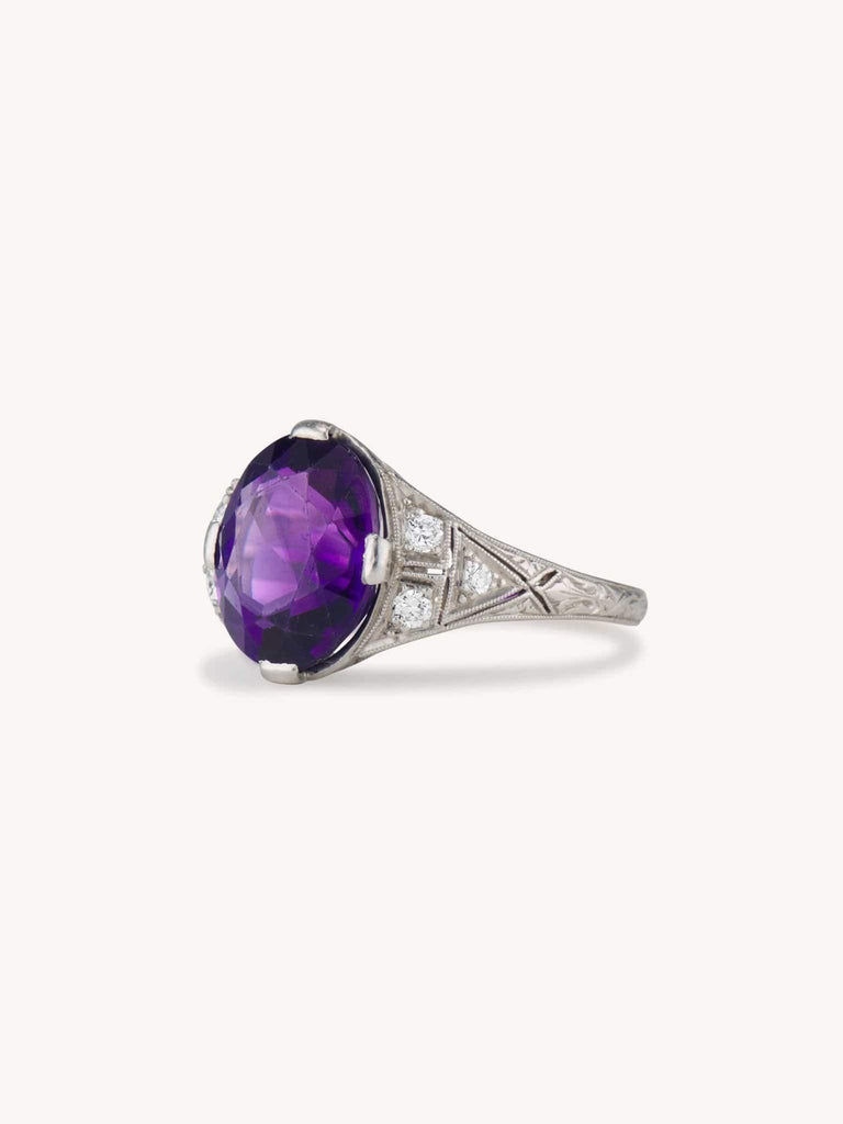 Edwardian 4.00 Carat Oval Cut Amethyst Ring