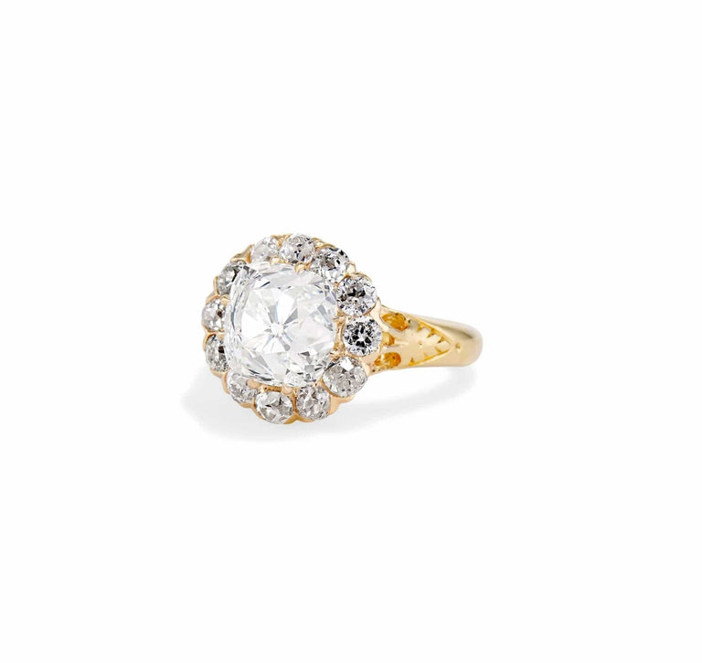 Edwardian 4.20 Old Mine Cushion Cut Diamond Engagement Ring, England