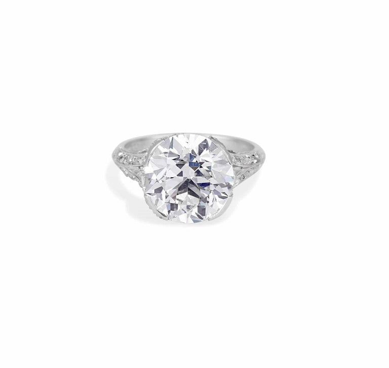 Edwardian 4.87 Carat Old European Cut Diamond Filigree Ring