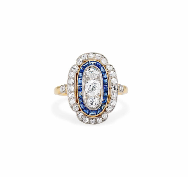 Edwardian .40 Carat Old European Cut Diamond & Sapphire Ring
