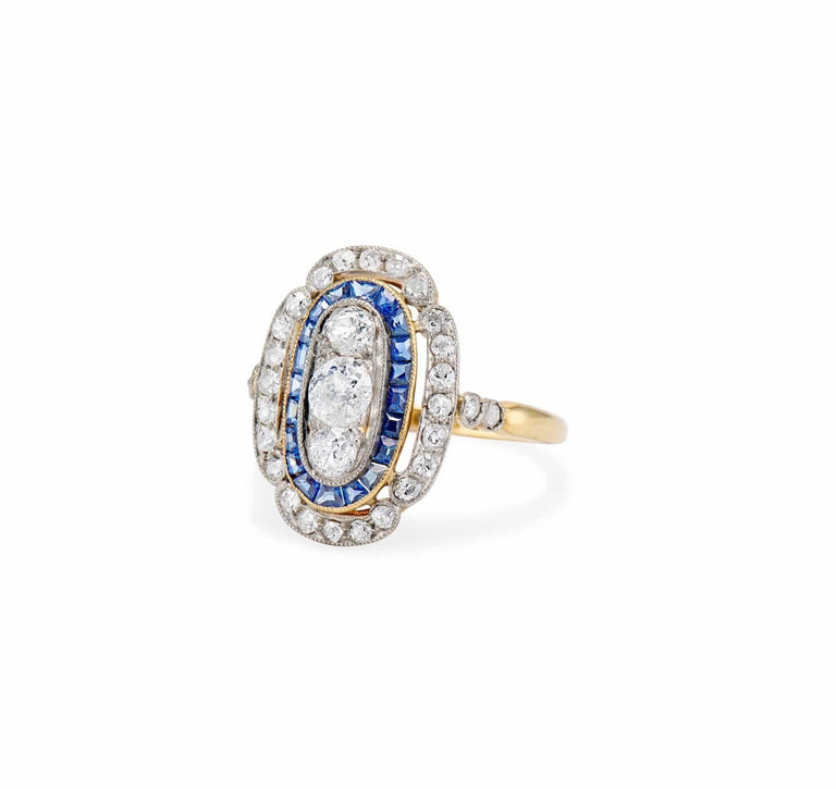 Edwardian .40 Carat Old European Cut Diamond & Sapphire Ring