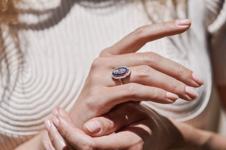 Edwardian .40 Carat Old European Cut Diamond & Sapphire Ring