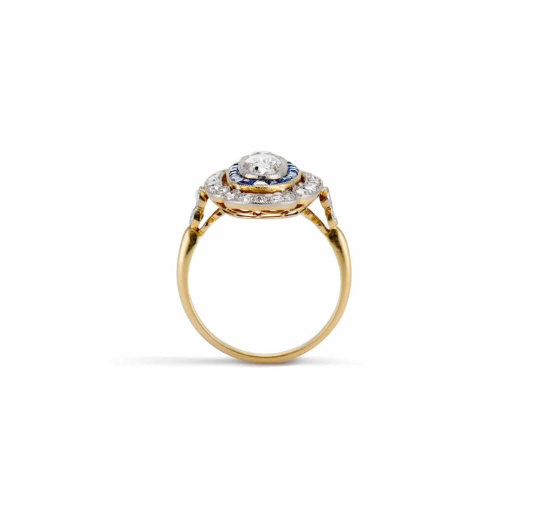 Edwardian .40 Carat Old European Cut Diamond & Sapphire Ring