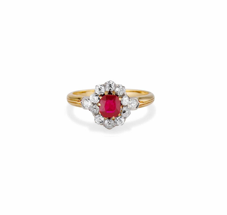 Edwardian .40 Carat Oval-Cut Burmese Ruby Diamond Cluster Ring