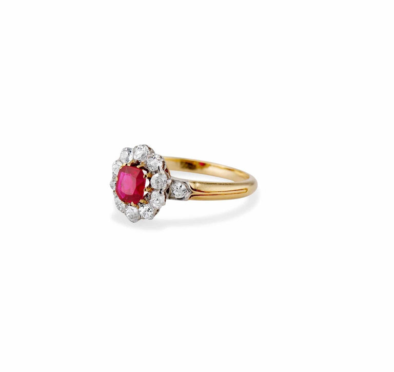 Edwardian .40 Carat Oval-Cut Burmese Ruby Diamond Cluster Ring