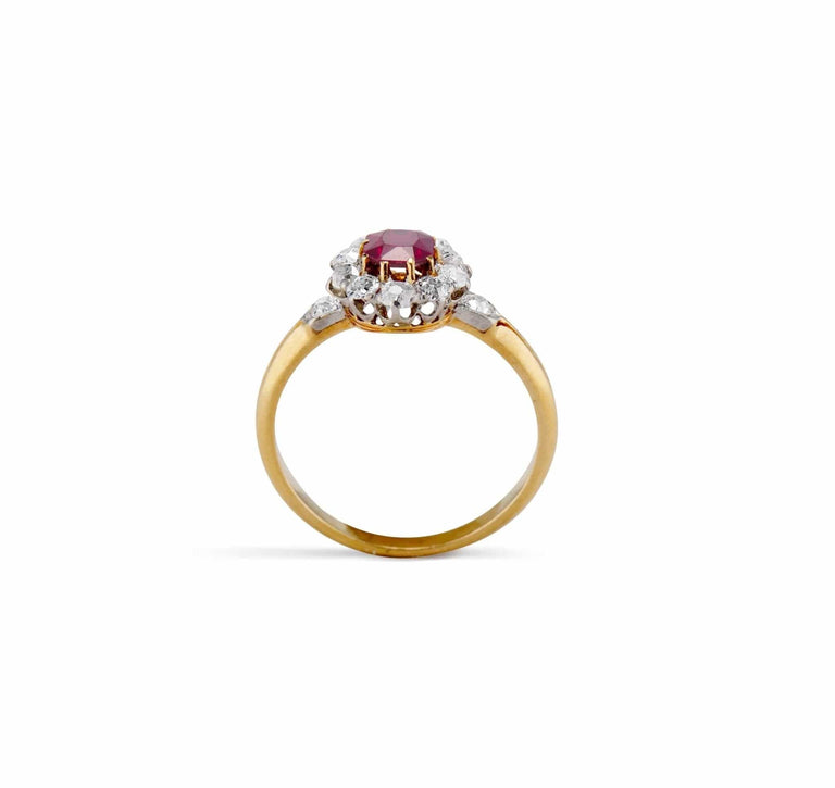Edwardian .40 Carat Oval-Cut Burmese Ruby Diamond Cluster Ring