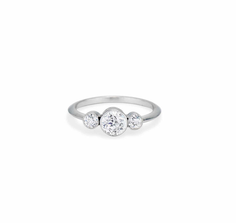 Edwardian .51 Center Old European-Cut Diamond Three-Stone Ring
