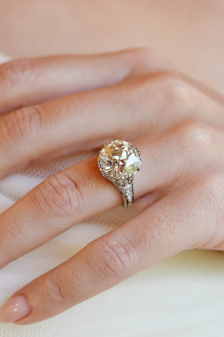 Edwardian 6.86 Carat Old Mine Cut Diamond Antique Engagement Ring