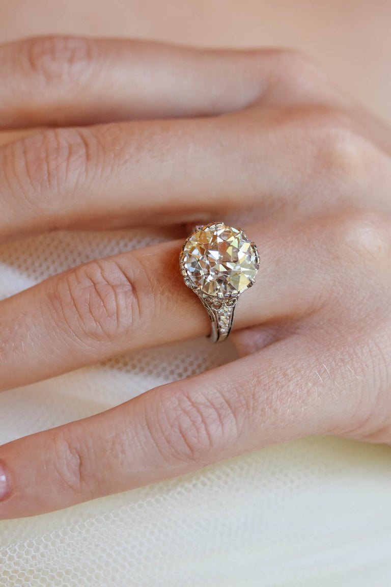 Edwardian 6.86 Carat Old Mine Cut Diamond Antique Engagement Ring