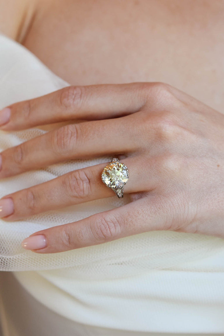 Edwardian 6.86 Carat Old Mine Cut Diamond Antique Engagement Ring