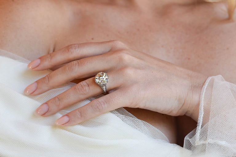 Edwardian 6.86 Carat Old Mine Cut Diamond Antique Engagement Ring