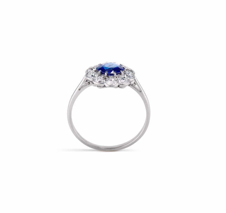 Edwardian .78 Sapphire and Diamond Flower Cluster Engagement Ring