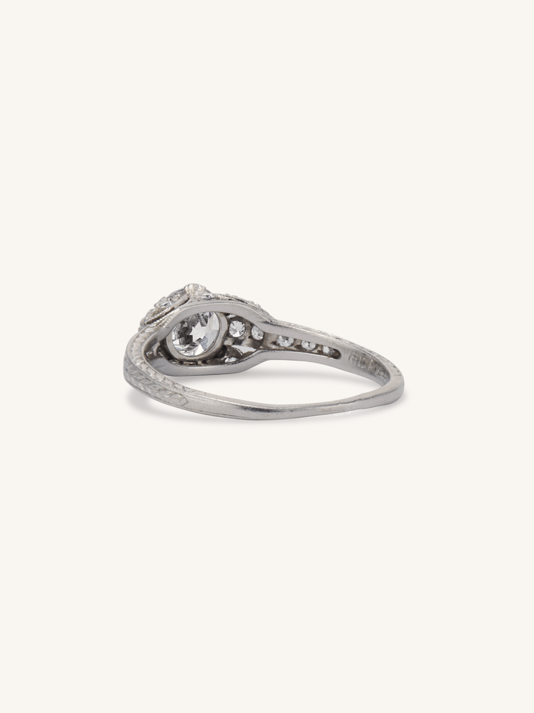 Edwardian .79 Carat Engraved Antique Engagement Ring