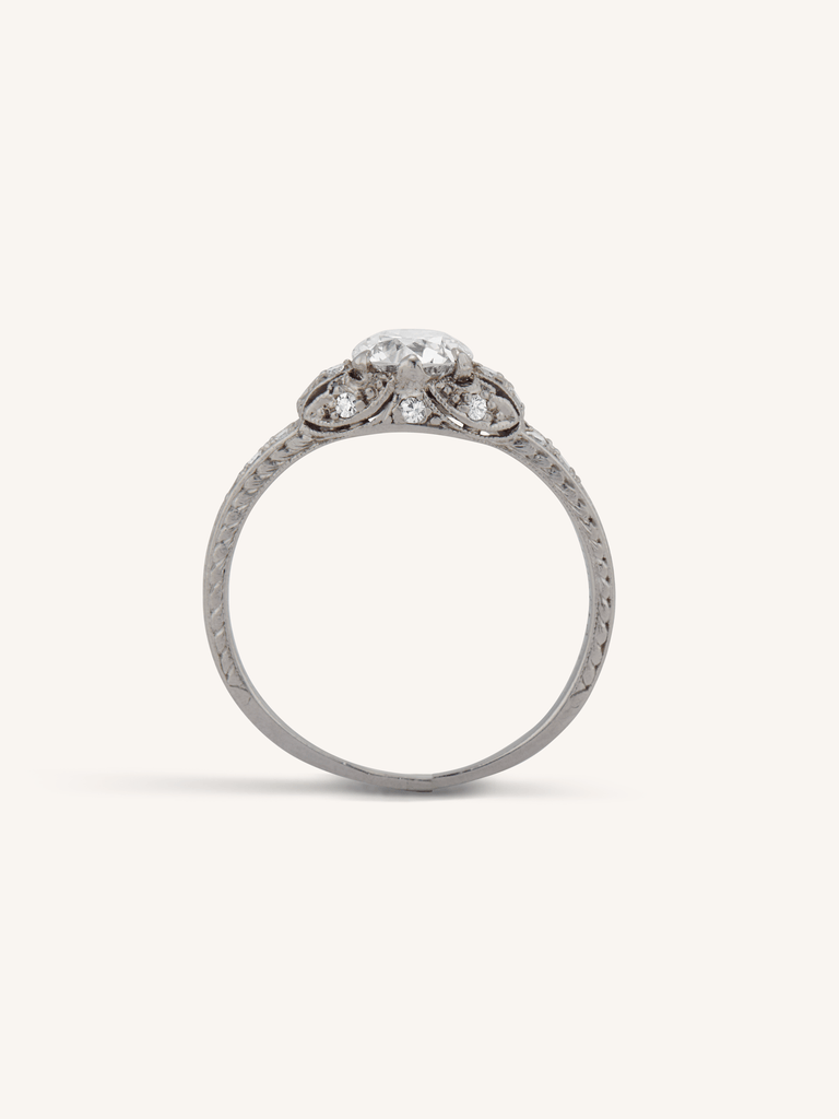 Edwardian .79 Carat Engraved Antique Engagement Ring