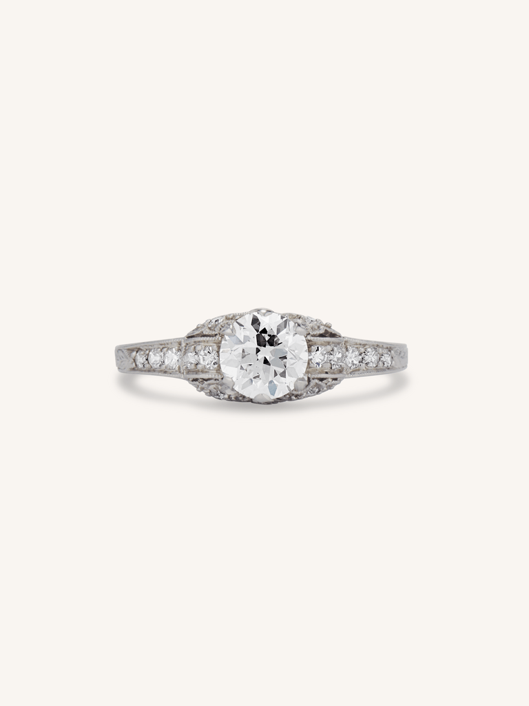 Edwardian .79 Carat Engraved Antique Engagement Ring