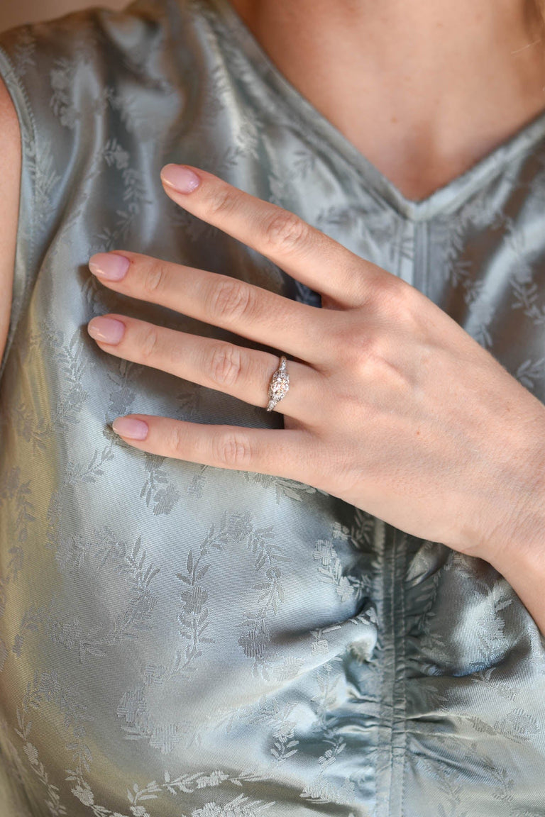 Edwardian .79 Carat Engraved Antique Engagement Ring