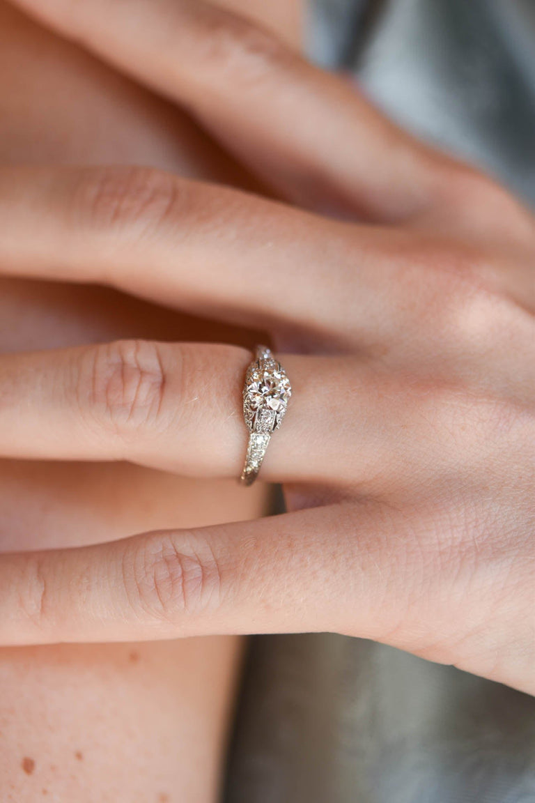 Edwardian .79 Carat Engraved Antique Engagement Ring