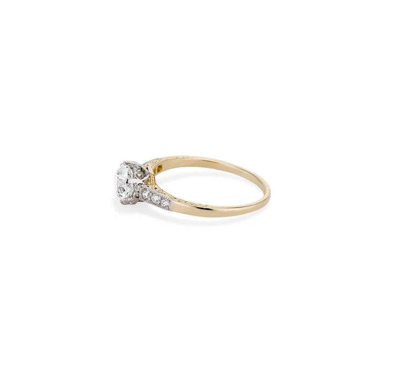 Edwardian .81 Carat Old European Cut Diamond Engraved Two Tone Ring