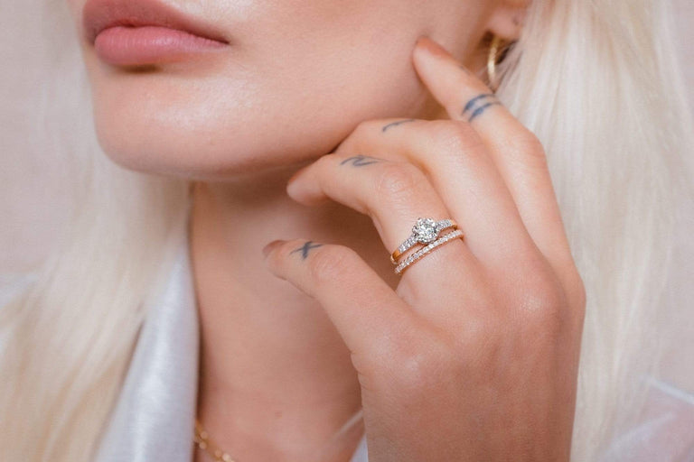 Edwardian .81 Carat Old European Cut Diamond Engraved Two Tone Ring