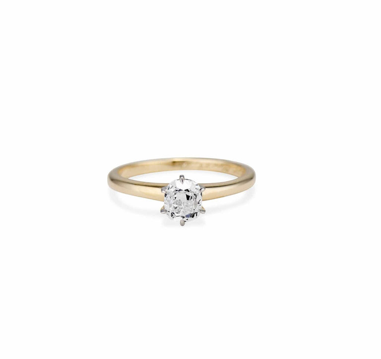 Edwardian .85 Old Mine Cushion Diamond Solitaire Engagement Ring