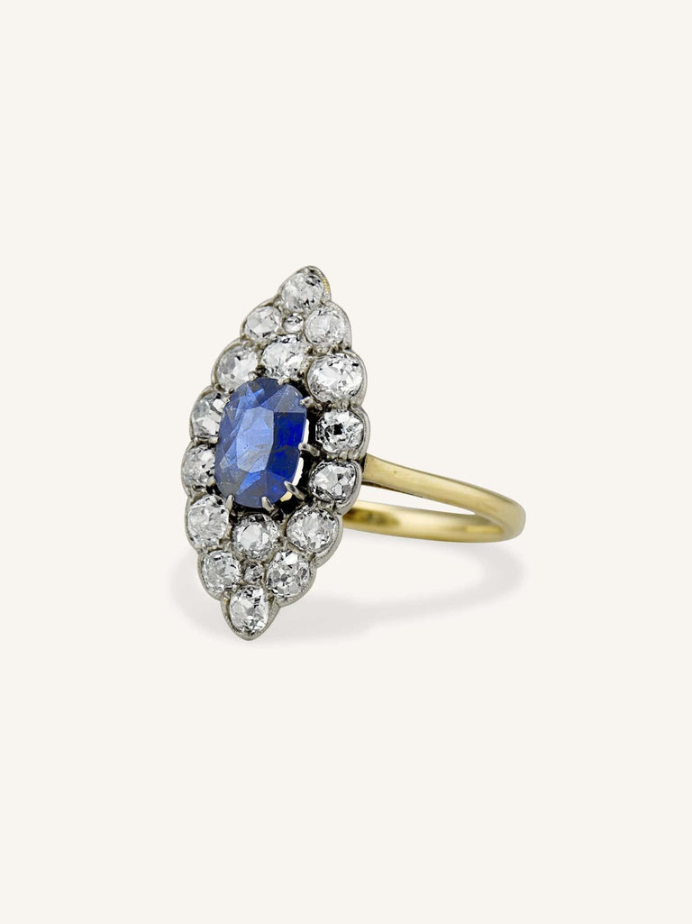 Edwardian .89 Carat Cushion Cut Sapphire & Diamond Dinner Ring