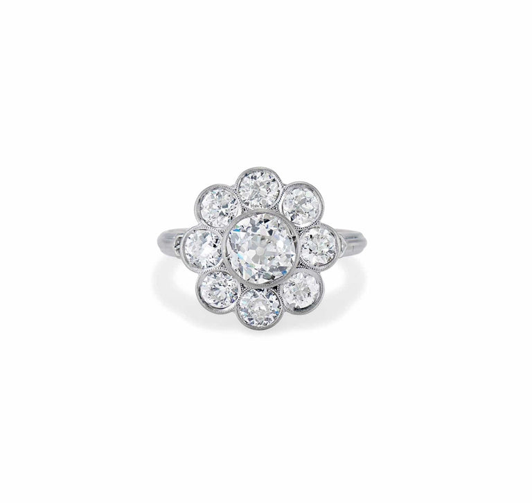 Edwardian .95 Old European-Cut Diamond and Platinum Cluster