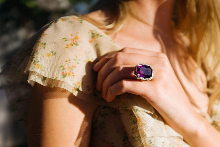 EDWARDIAN AMETHYST AND DIAMOND COCKTAIL RING