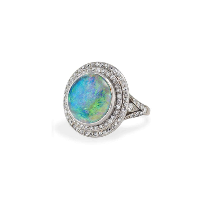 Edwardian Antique Opal and Diamond Halo Ring