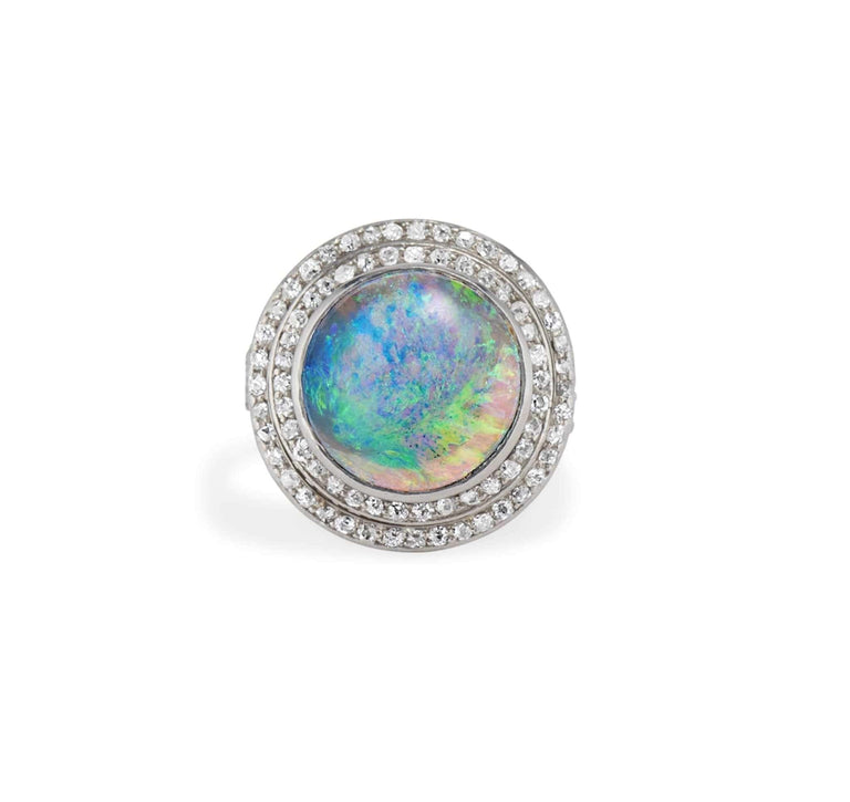 Edwardian Antique Opal and Diamond Halo Ring