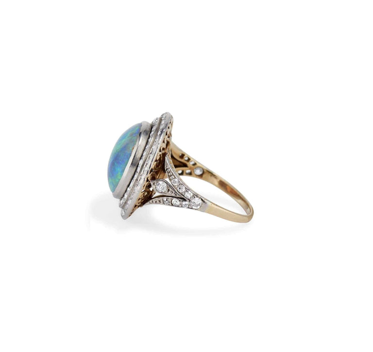 Edwardian Antique Opal and Diamond Halo Ring