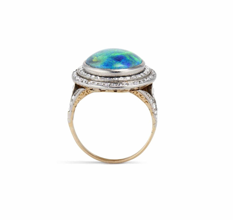 Edwardian Antique Opal and Diamond Halo Ring