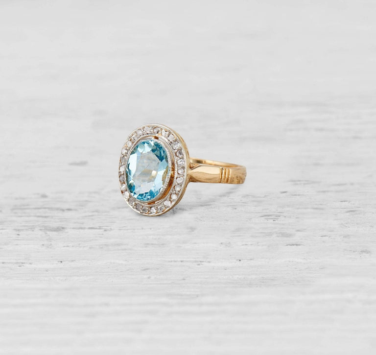 Edwardian Aquamarine and Diamond Ring