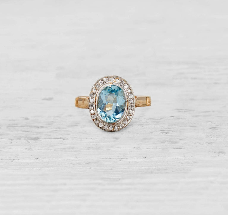 Edwardian Aquamarine and Diamond Ring