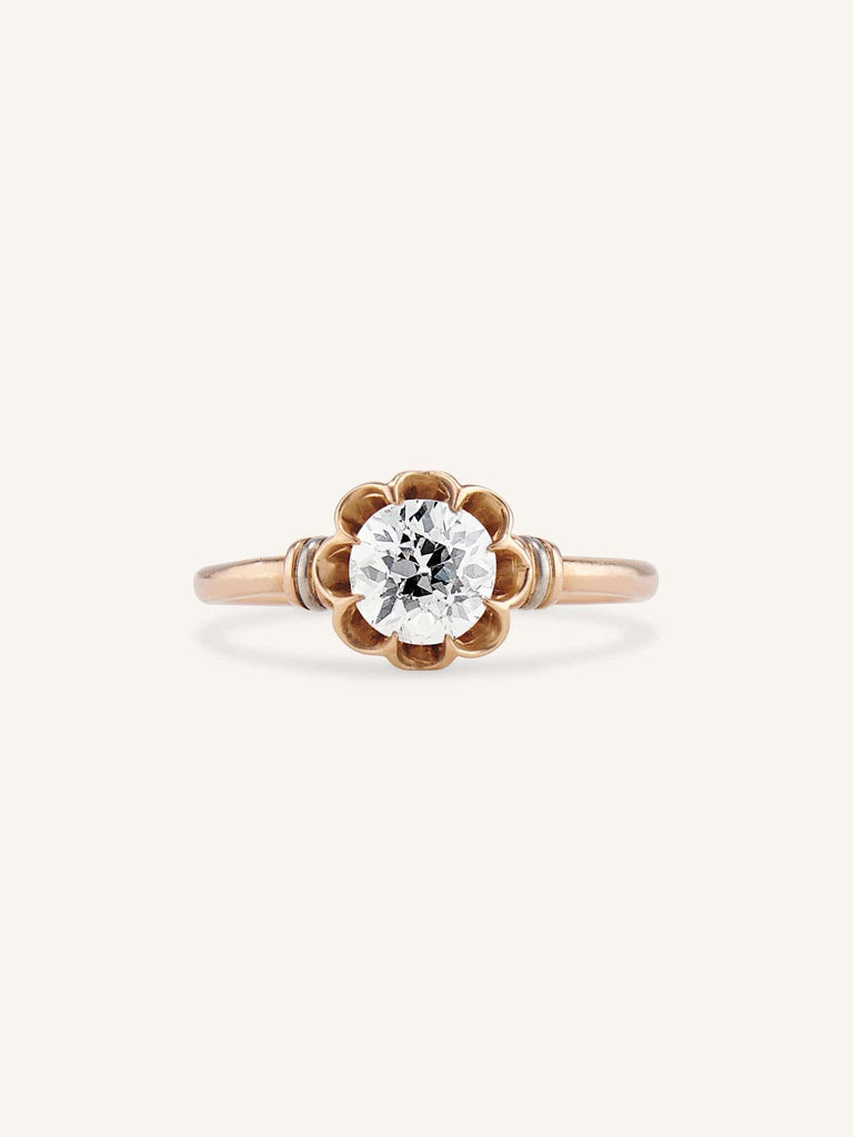 Edwardian Belcher Old European Cut Diamond Rose Gold Vintage Engagement Ring