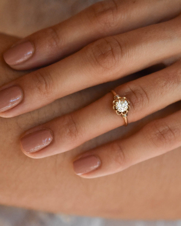 Edwardian Belcher Old European Cut Diamond Rose Gold Vintage Engagement Ring