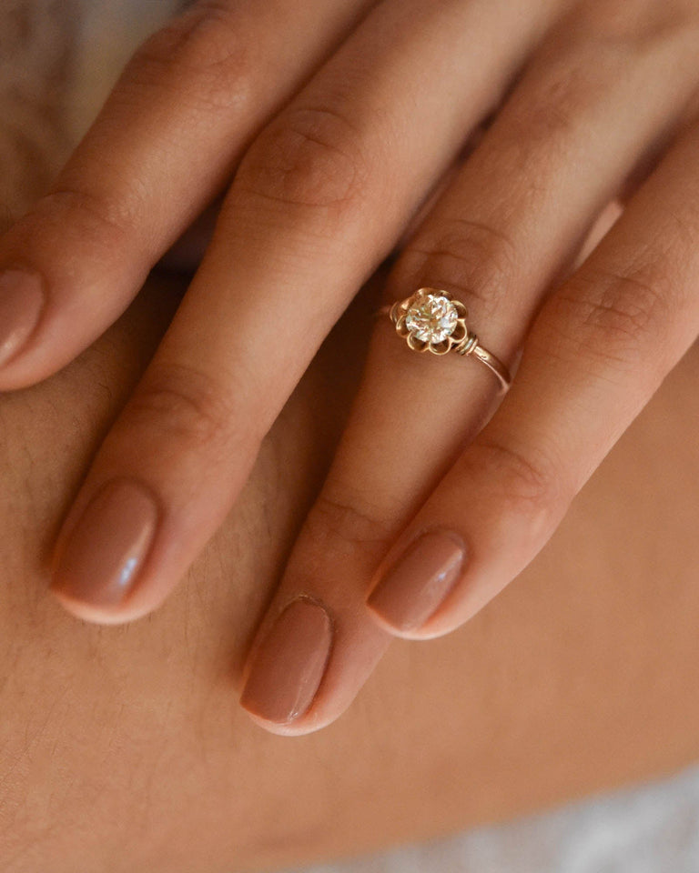 Edwardian Belcher Old European Cut Diamond Rose Gold Vintage Engagement Ring