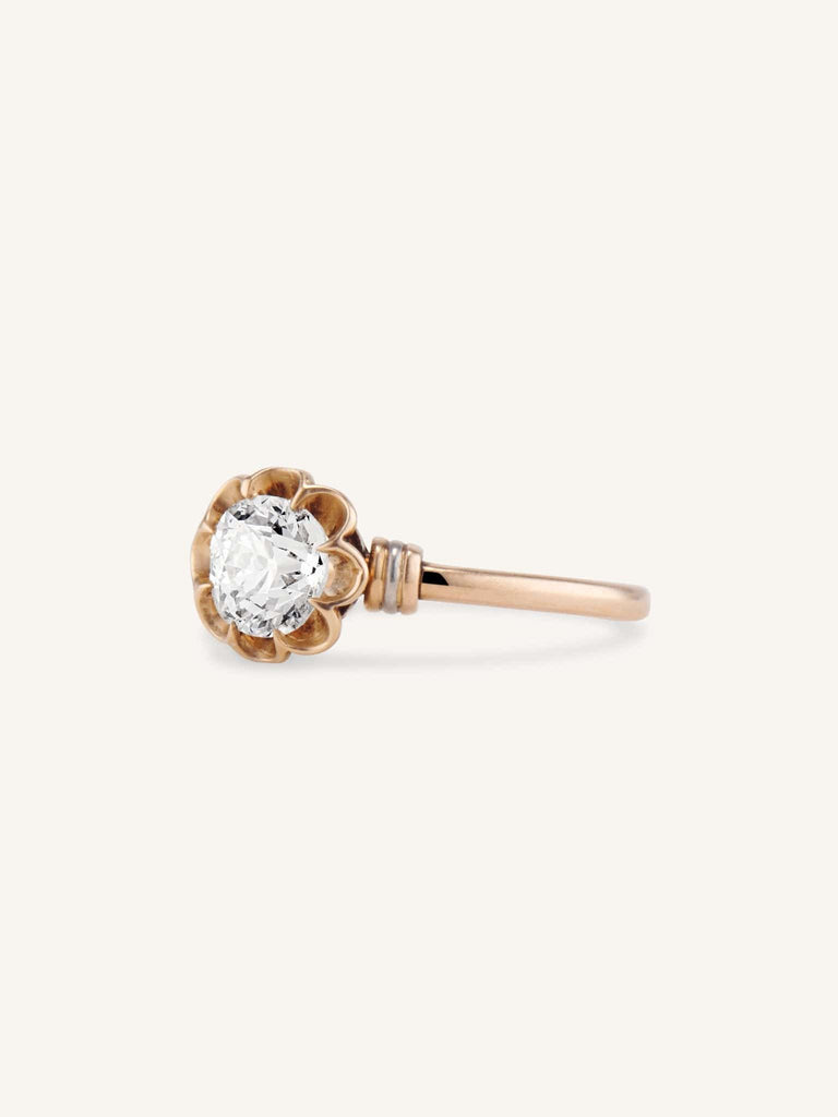 Edwardian Belcher Old European Cut Diamond Rose Gold Vintage Engagement Ring