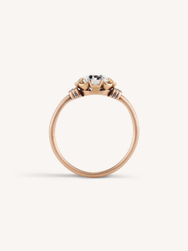 Edwardian Belcher Old European Cut Diamond Rose Gold Vintage Engagement Ring