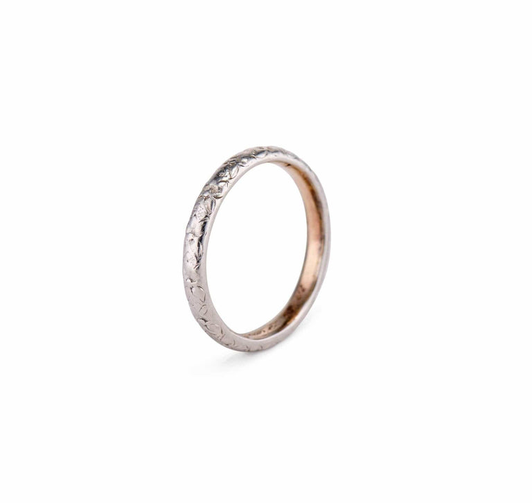 Edwardian Bi-Color Platinum and Gold Hand-Engraved Wedding Band