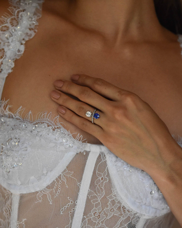 Edwardian Ceylon Sapphire & Old Mine Diamond Twin Ring