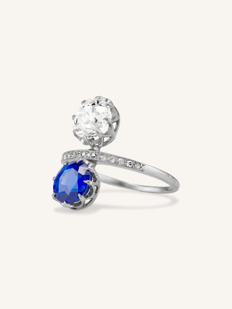 Edwardian Ceylon Sapphire & Old Mine Diamond Twin Ring